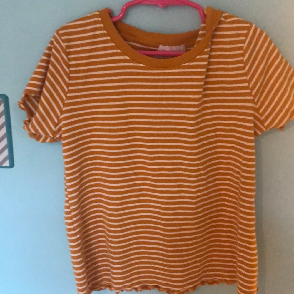 Tight yellow and white striped shirt